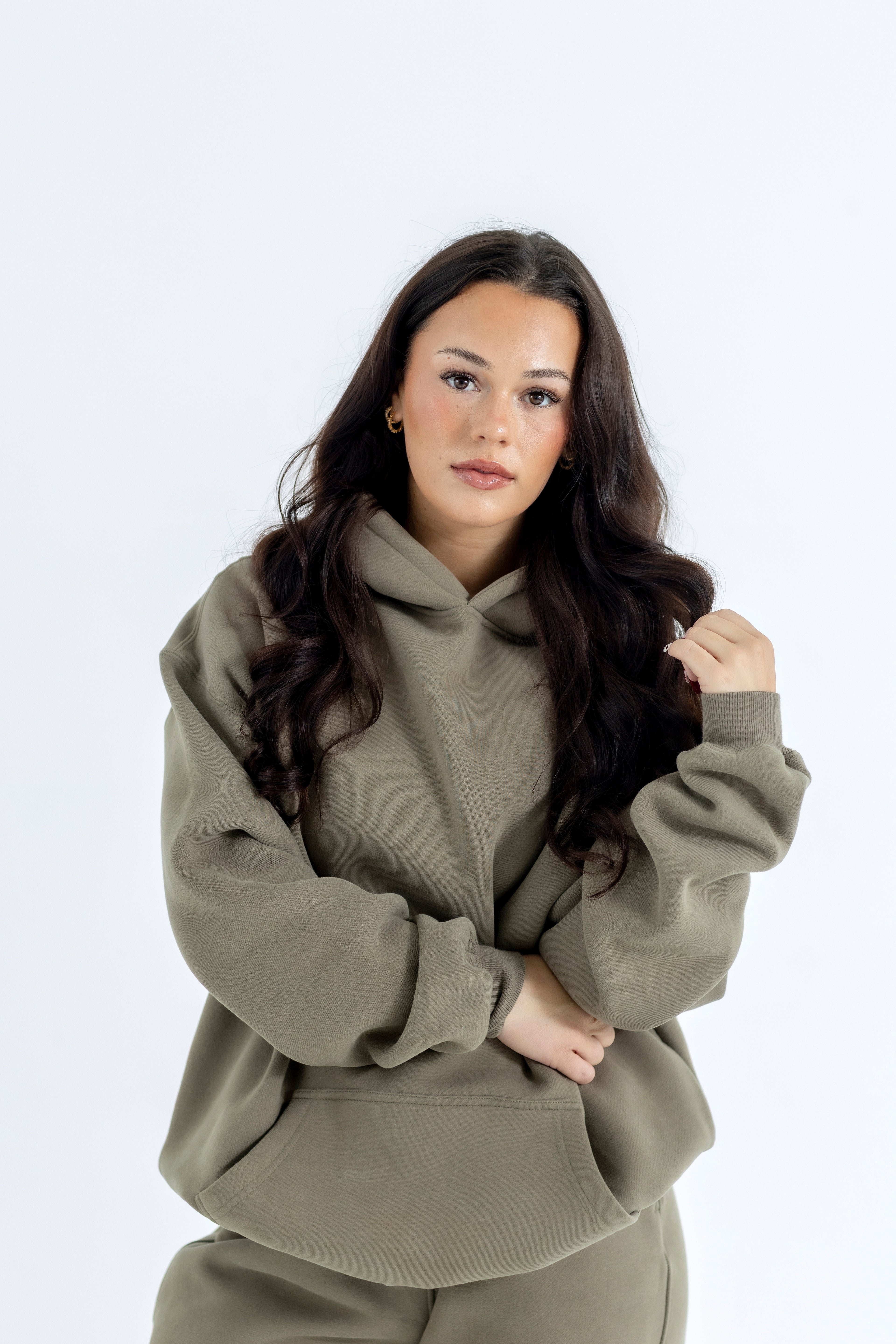 Taupe Earth Relaxed-Fit Cozy Hoodie-Solid Essentials Collection