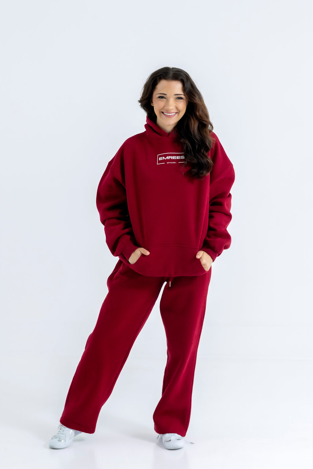 Berry Red Relaxed-Fit Cozy Open Bottom Sweatpants