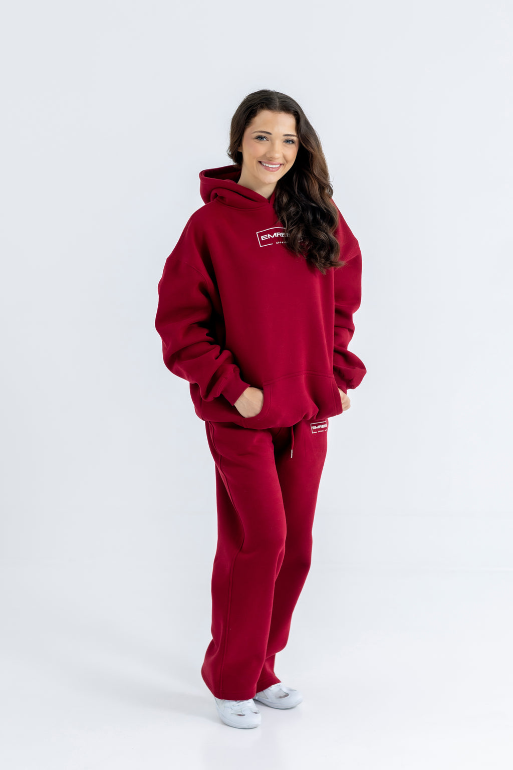 Berry Red Relaxed-Fit Cozy Open Bottom Sweatpants