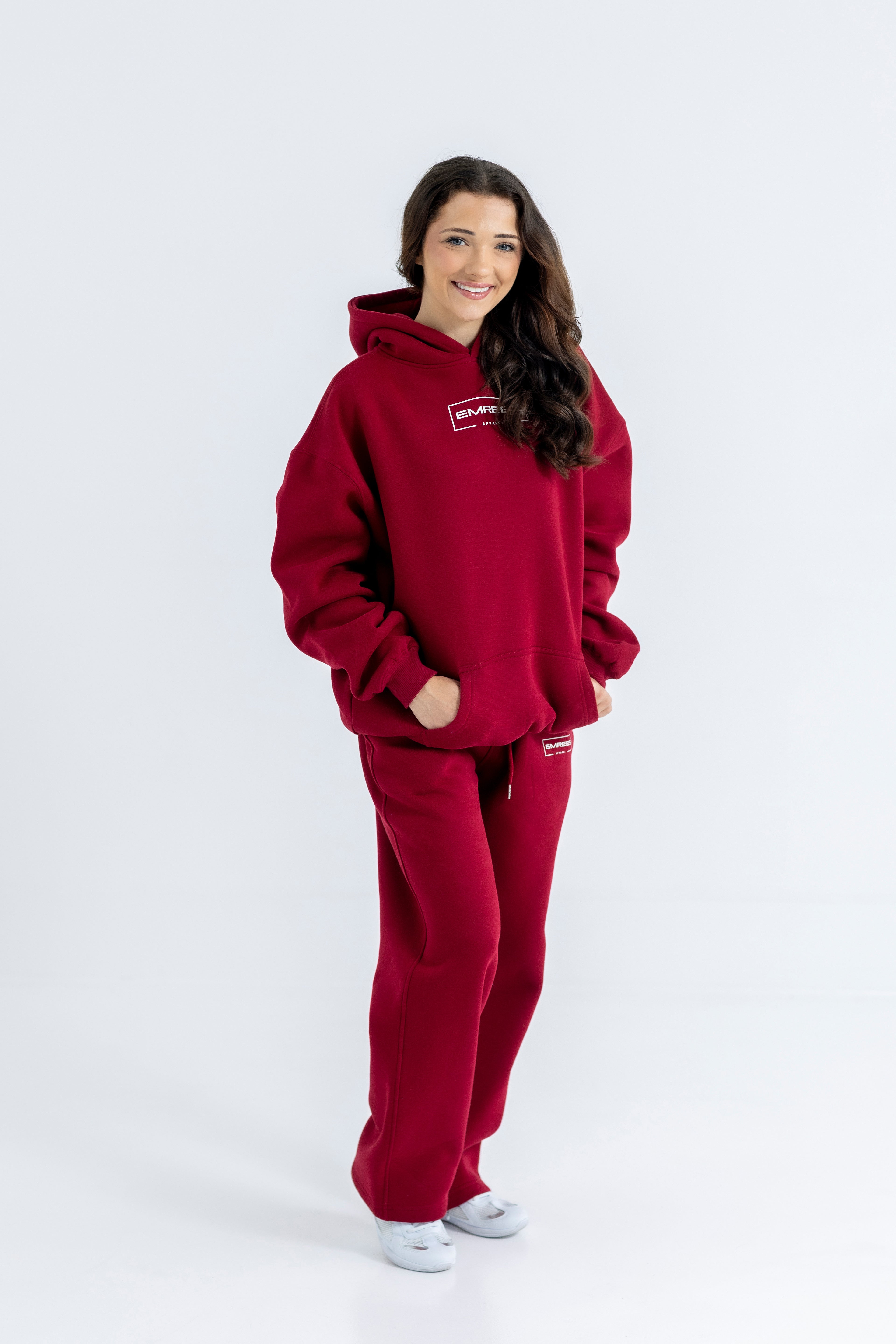 Berry Red Relaxed-Fit Cozy Open Bottom Sweatpants