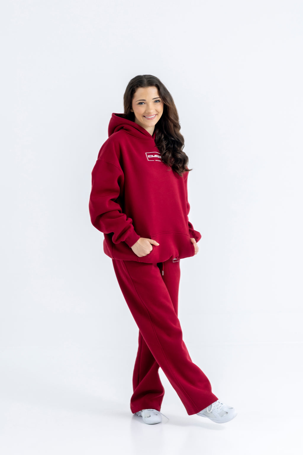 Berry Red Relaxed-Fit Cozy Open Bottom Sweatpants