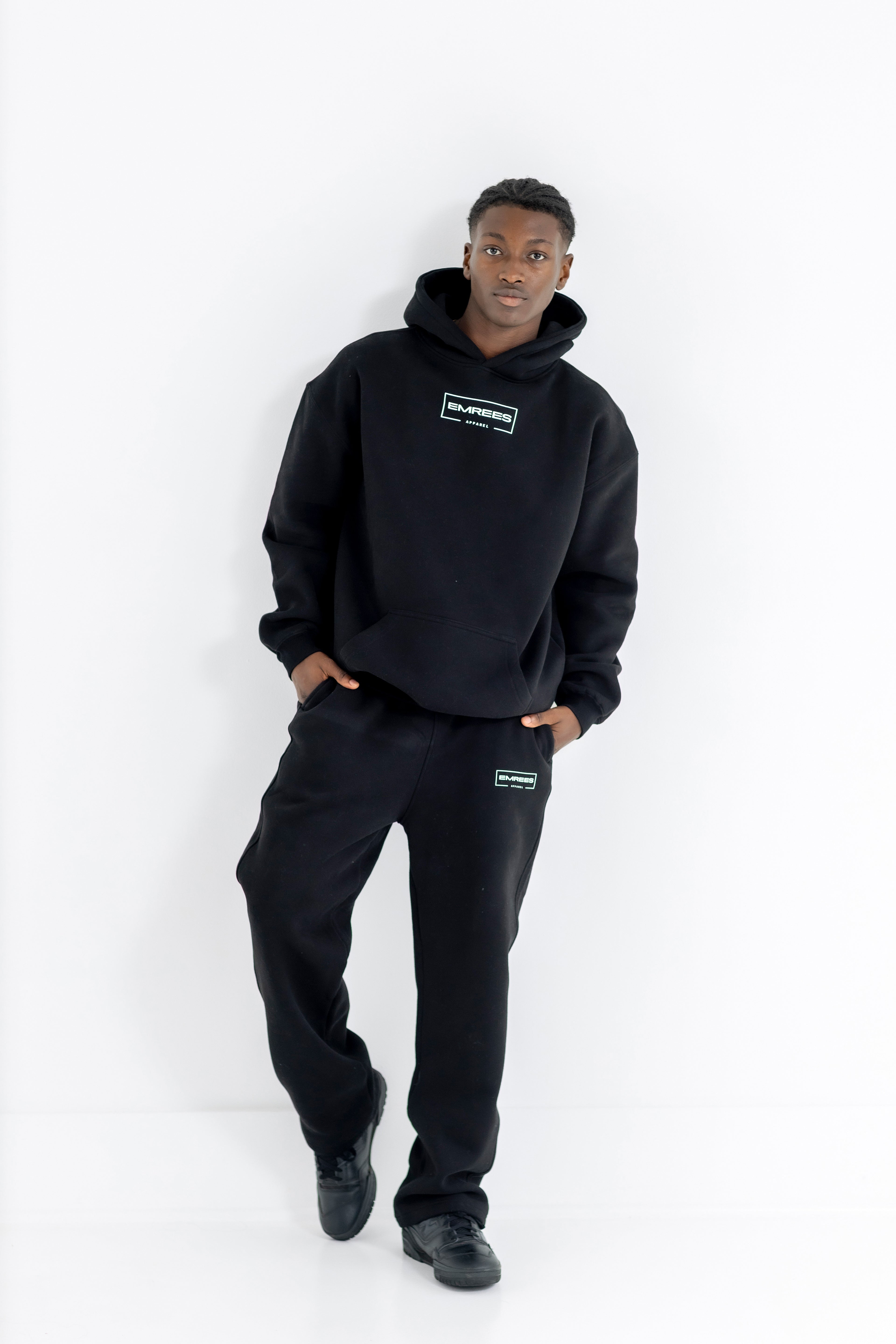 Obsidian Black Relaxed-Fit Cozy Open Bottom Sweatpants